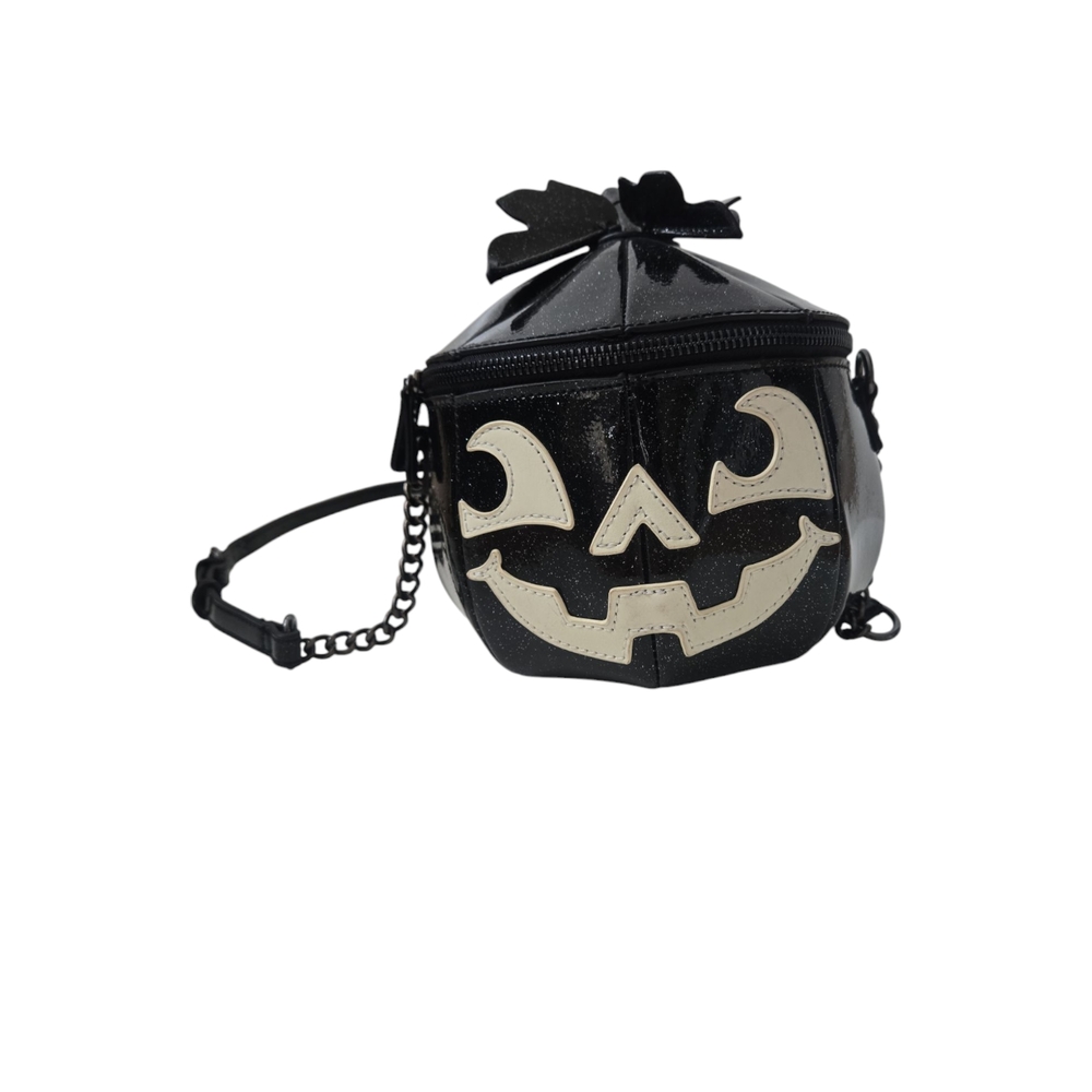 Mad Engine Glitter Shiny Black Halloween Pumpkin Crossbody Purse Bag NWOT